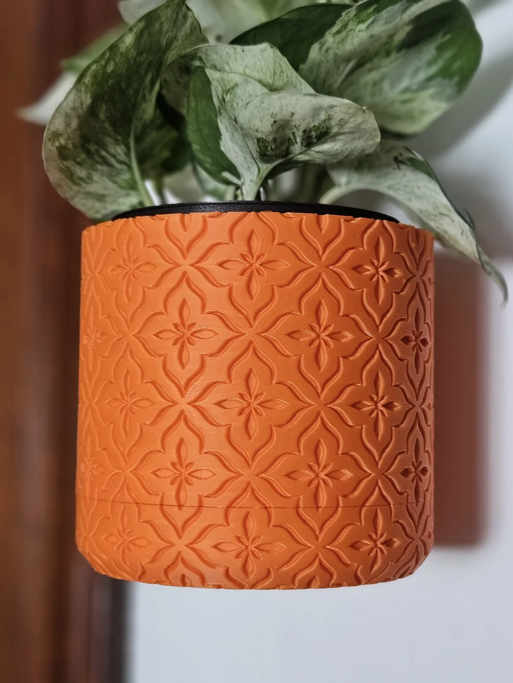 Orange Embossed Decorative Planter - 3d Printed